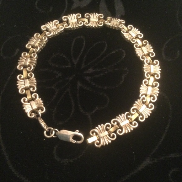 Michael Anthony Sterling With 14K Gold Links Scrollwork Panel Bracelet - Picture 1 of 8